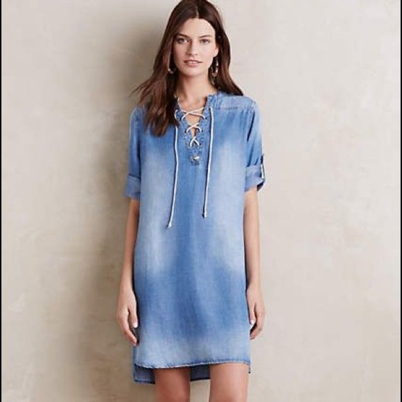 Anthropologie Dresses & Skirts - Cloth & Stone Anthropologie chambray lace up dress